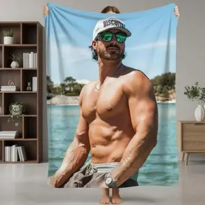Muscle Man Beach Lifestyle Print Flannel Blanket Cooling Blanket Homegoods Soft Cozy For Bedroom Living Room Sofa For Fitness Enthusiasts Coastal Lifestyle Fans Perfect Gift