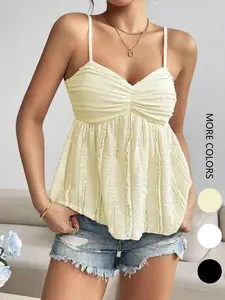 Women's Solid Color Basic Fitted Breathable Cami Top, Casual Sleeveless Top for Summer, Ladies Clothes for Daily Wear, Womenswear