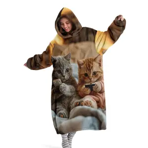 Women's Hooded Blanket Sweatshirt, Cute Wearable Blanket, Fleece Lined Robe, Coca-Cola Print Sleepwear, Home Casual Walking Camping Hiking, Soft Fluffy Blanket