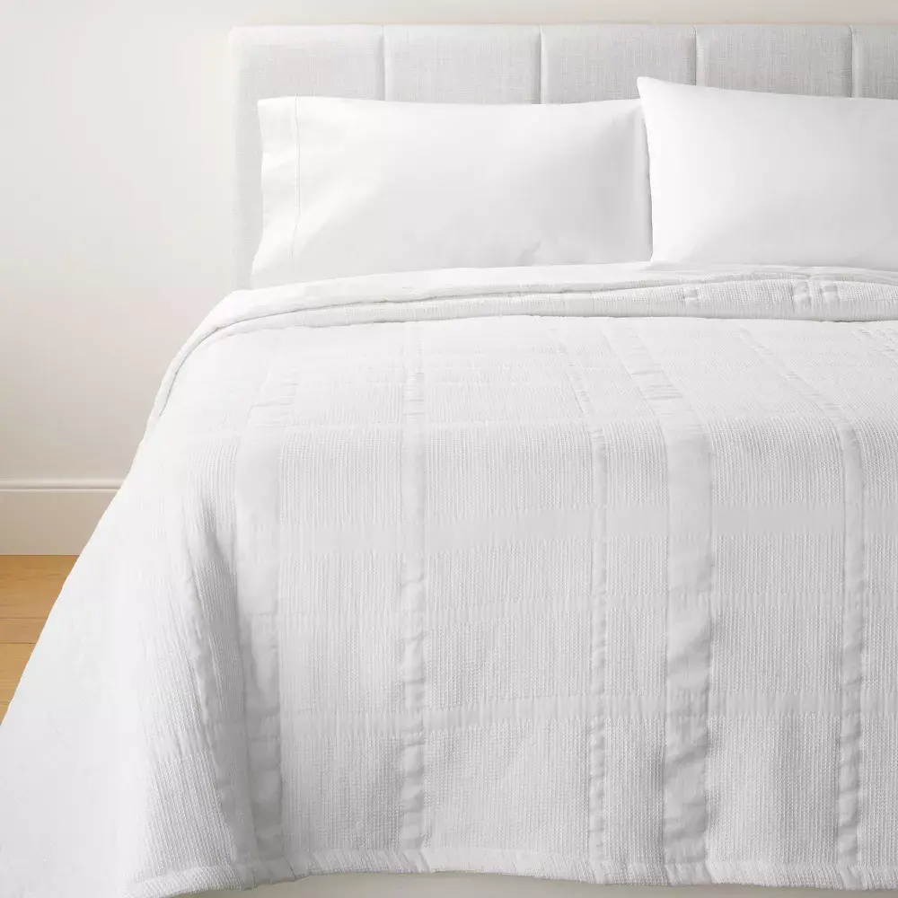 King Waffle Matelasse Quilt White - Threshold designed with Studio McGee: Midweight OEKO-TEX Certified