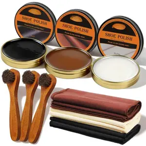 9 count Shoe Polish Kit for Men & Women, 3 count Horsehair Shoe Brushes, Brown Neutral Black Shoe Polish