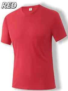 Men's Solid Round Neck Sports Tee, Breathable Comfortable Sports T-shirt, Casual Sporty Top for Gym Workout Running