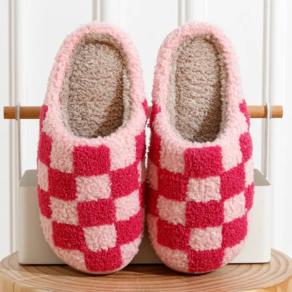 Women's Checker Slippers, Cute Gifts for Mom, Retro Slippers, Fluffy Slippers, Gifts for Her, Y2K Slippers, Urban Slippers, Cozy Slippers, Warm Slippers, Retro Checker