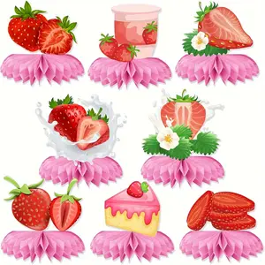 8pcs Strawberry Centerpieces, Honeycomb Table Decorations, Perfect for Strawberry Theme Parties, Birthday Decorations, Party Favors