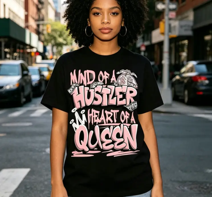 Women's 100% Cotton T-Shirt - "Mind of a Hustler Queen" Slogan & Dollar Sign Design, Soft Breathable Crew Neck Short Sleeve Tops, Casual Streetwear Summer Viral Graphic Tee, Shortsleeve