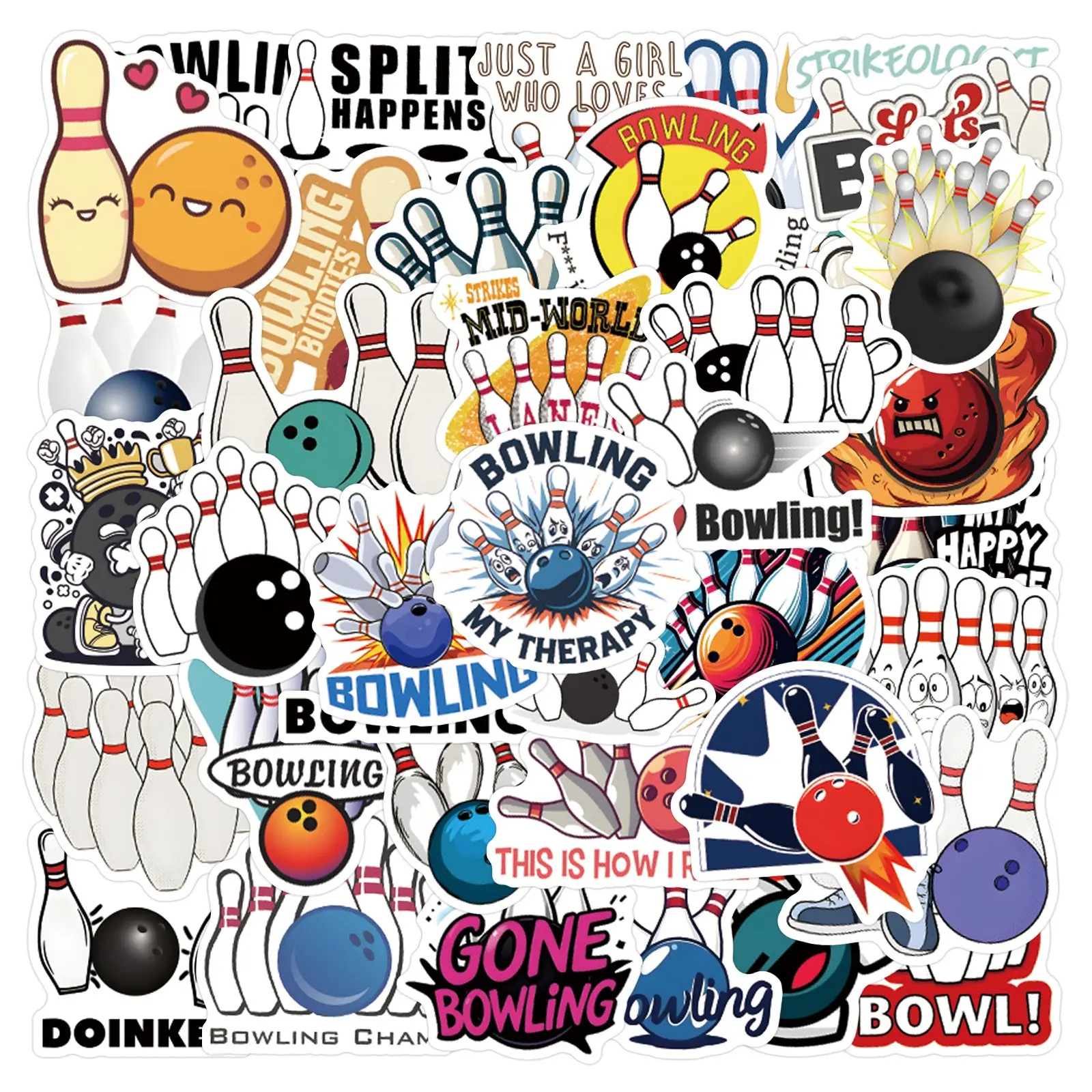 55pcs Sports Series Bowling Graffiti Stickers, Waterproof Car Luggage Cup Phone Case Decals, Durable & Reusable Adhesives