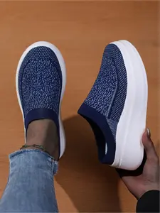 No-Tie Slip-On Women's Shoes, Breathable Slip Ons Knit Upper Platform Casual Sneakers, Soft Non-Slip Sole Wedge Loafers for All-Day Comfort, Slip On Footwear