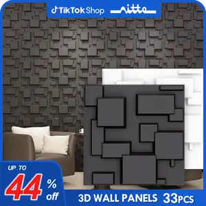Nitte 33PCS PVC 3D Wall Panels with Modern Block Design, 11.8"x11.8" (30x30cm), Black and White Options for Stylish Living Room, Bedroom, Accent Walls, and Office Decor Diy Installation