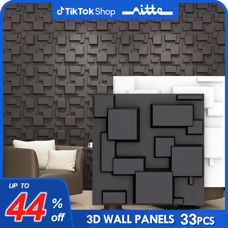 33-Pack Black 3D Wall Panels – 11.81x11.81" PVC Diamond Design – 32 Sq Ft Coverage