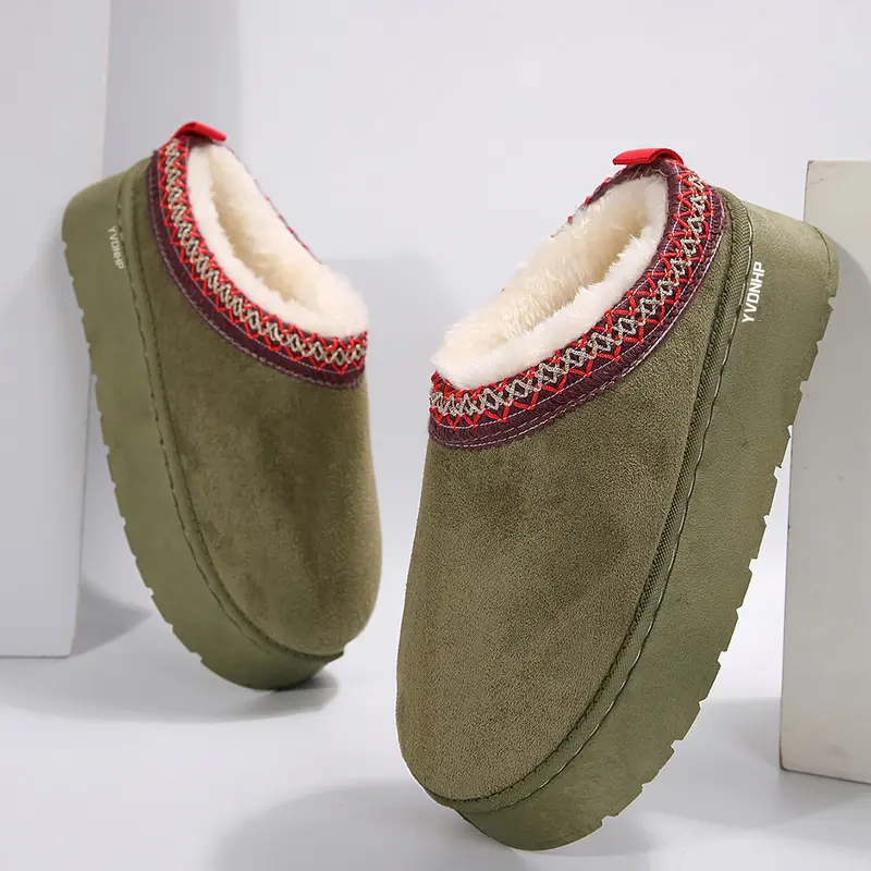 Women’s Platform Fleece Slippers Suede Platform Fuzzy Cozy Thick Flat Soles Non-Slip Snow Boot for House Indoor Outdoor Shoes Eva Non Slip