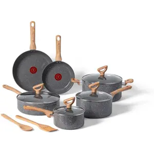 T-fal Revive Ceramic Cookware Sets, Pots and Pans Set Nonstick, (12 pieces), Ceramic Non stick Coated, Frying Pan, Oven Safe Up To 350°F, Grey Granite