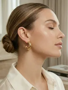 Women's Minimalist Earrings Set, 3 Pairs, Thick Layered C-Shaped Studs, Hypoallergenic Daily Wear Jewelry