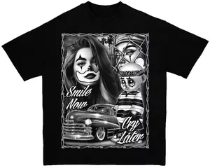 Smile Now Cry Later Chicano Clothing Gangster Streetwear Graphic Tee for Men Women Cotton T-Shirt Daily Wear Summer Fashion Gift