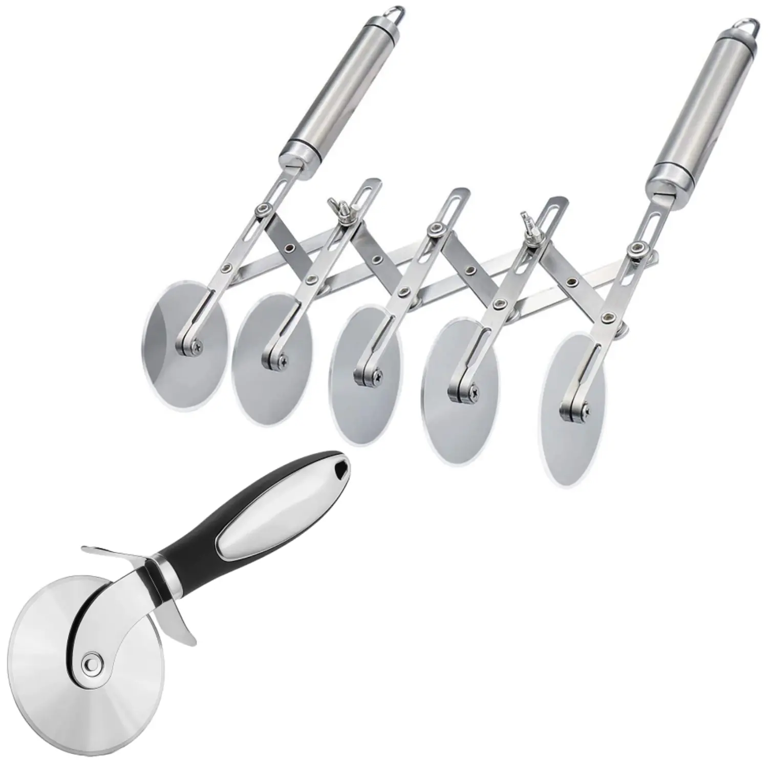 5 Wheel Pastry Cutter & Pizza Cutter Wheel, Stainless Pizza Slicer Multi-Round Dough Cutter, Roller Cookie Pastry Knife Divider with Handle
