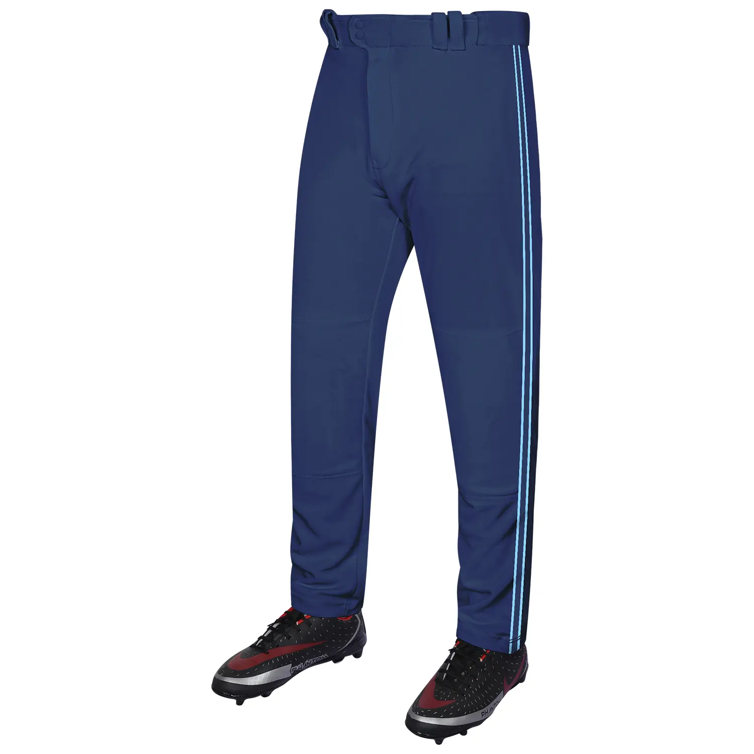 Exxact Sports Proline Full Length Striped Baseball Pants - Male Youth/Adult Relaxed Fit, Multi-Size Baseball & Softball Bottoms, Breathable, Lightweight, Stain-Resistant, Anti-Odour, Double-Ply Knee Panels, All Seasons, 1 Month Warranty (Navy/Sky Blue), S