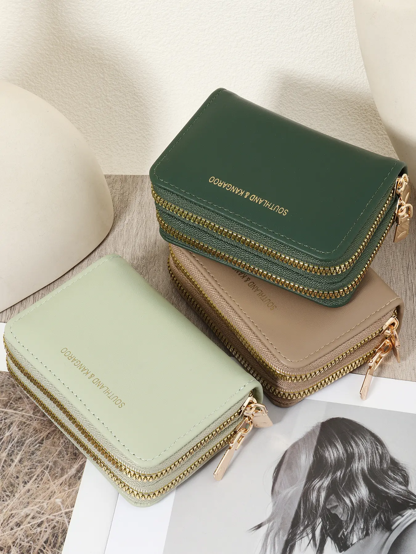New credit card storage bag with simple and casual multiple card slots, fashionable double-layer zipper around coin wallet, school dormitory and back to school supplies bag