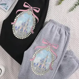 Coquette Bows Magical Kingdom Epcot Unisex Cotton Sweatpants, Princess Castle Graphic Men's Pants, Women's Pants, Cotton Graphic Casual Sweatpant