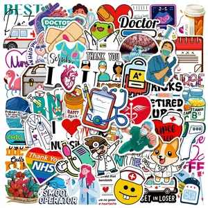 100pcs Doctor Nurse Series Pattern Sticker, Waterproof Multicolor Cartoon Sticker, Decoration Sticker for Phone Case, Computer, Guitar, Bag, Water Cup, Scrapbook, Party Favor, Gift Ideas