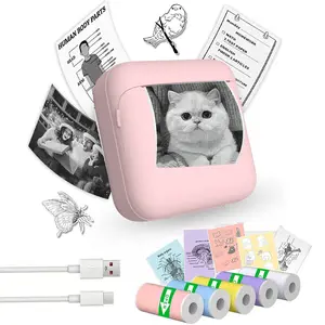 Portable Mini Printer with 5 Rolls Paper, Portable Handheld Printer, Inkless Thermal Printer, Thermal Sticker Machine for Notes, Photos, DIY Labels, Portable Thermal Printers, Compatible with iOS & Android
