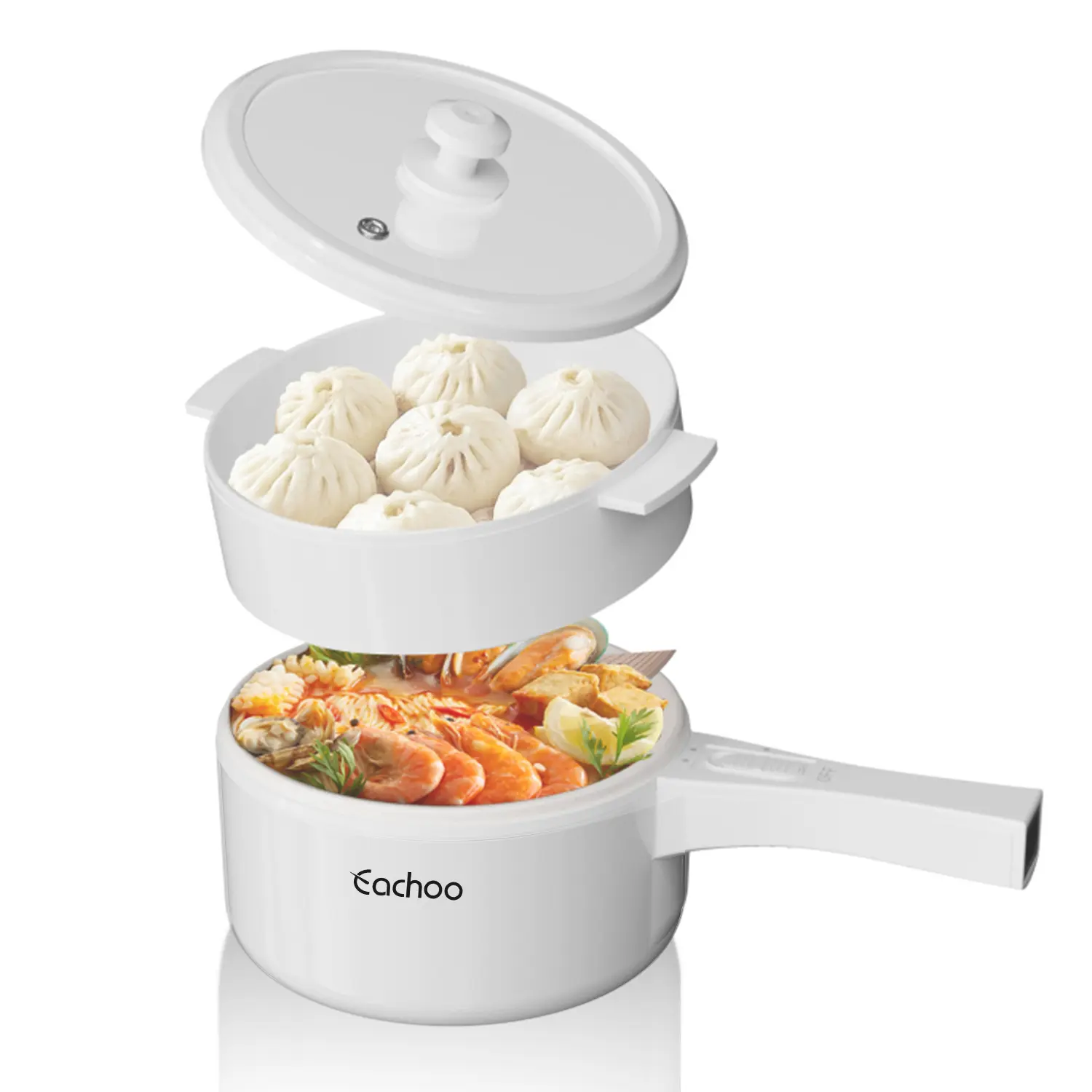 1.5L Electric Hot Pot with Steamer Basket, 700W Multi-Cooker for Shabu Shabu, Cooking, Frying & Boiling Noodles, Non-Stick Pot & Long Handle, Perfect for Dorm, Office & Small Kitchen