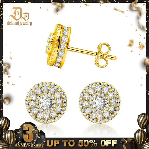 Delzzad S925 Hip Hop Bling Out Circular Stud Earrings Round VVS Synthetic Moissanite Stud Earrings Jewelry Perfect Birthday Mother’s Day Christmas Gift for Men Women Silver Earrings Golden Earrings Wedding Set