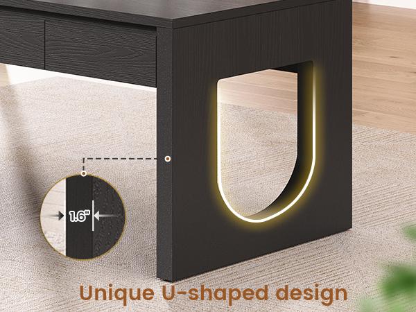 SEDETA 55 Inch Modern Office Desk with 3 Drawers Executive Desk with U-Shaped Legs Wood Computer Desk with Power Outlet Home Office Desks with Relief Texture