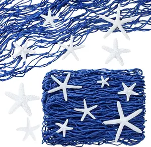 21 Pieces Starfish Ornament Sets Starfish Decor Fish Net Sea Starfish Wall Decor Fishnet Nautical Decor Starfish for Crafts Beach Wedding Mermaid Party Under The Sea Party Decorations (Blue)