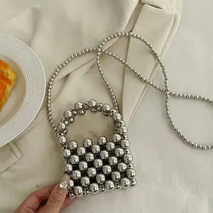 Mini Plain Beaded Handbag Crossbody Bag, Fashion Travel Bag for Women, Elegant and Convenient, Essential for Outdoor Use, Fashionable Crossbody Bag