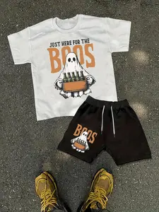 Spooky Halloween Skeleton Print Short Sleeve & Shorts Set - Lightweight