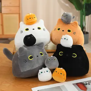 Cute Cartoon Cat Plush Toy Set, Cats Mom + 4 Babies, Ideal Halloween Christmas Gift, Soft Cuddly Gift, Home Decor, Mother's Day Present