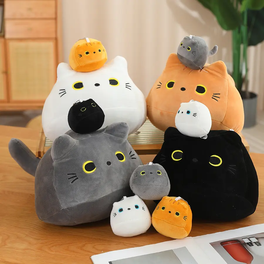 Cute Cartoon Cat Plush Toy Set, Stuffed Animal Gifts, Cats Mom + 4 Babies, Ideal Halloween Christmas Gift, Home Decor, Mother's Day Present