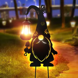 Outdoor Dwarf Lantern, Solar Lawn Lamp, Garden, Backyard, Lawn Decoration, Metal Craft Dwarf Shape Lawn Statue Lamp, Outdoor Lighting, Landscape Lighting