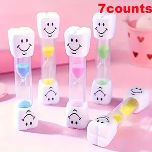 Seven Minute Toothbrush Sand Timer, Colorful Happy Face Design, Mini Kitchen Timer for Brushing Teeth and Cooking, Fun Timer