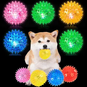 Soft Oral Friendly Spike Flashing Light Up Squeaky Bounce Balls for Pets Dog Cat Set of 6 (Medium)