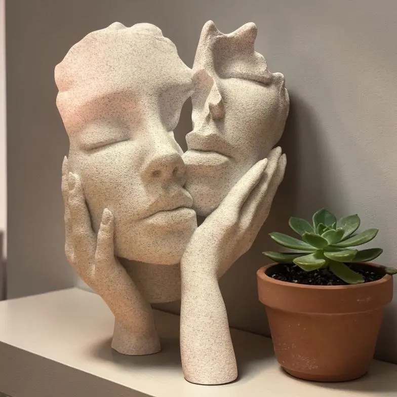 Artistic Modern Abstract Face Sculpture - Lightweight Eco-Friendly 3D Printed PLA Couple Faces Statue, Plastic Home Decor Ornaments, Human Expression House Decor Gift for Shelf, Living Room Desk, Aesthetic Home Decor