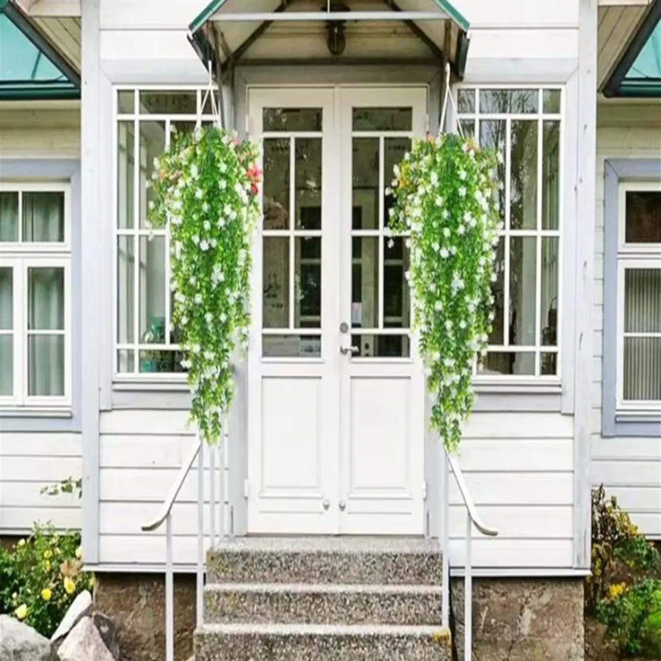 Vibrant Artificial Hanging Flower Set, Durable Daisy & Eucalyptus, Indoor Outdoor Decor, 4 Pieces, Colorful Floral Arrangement