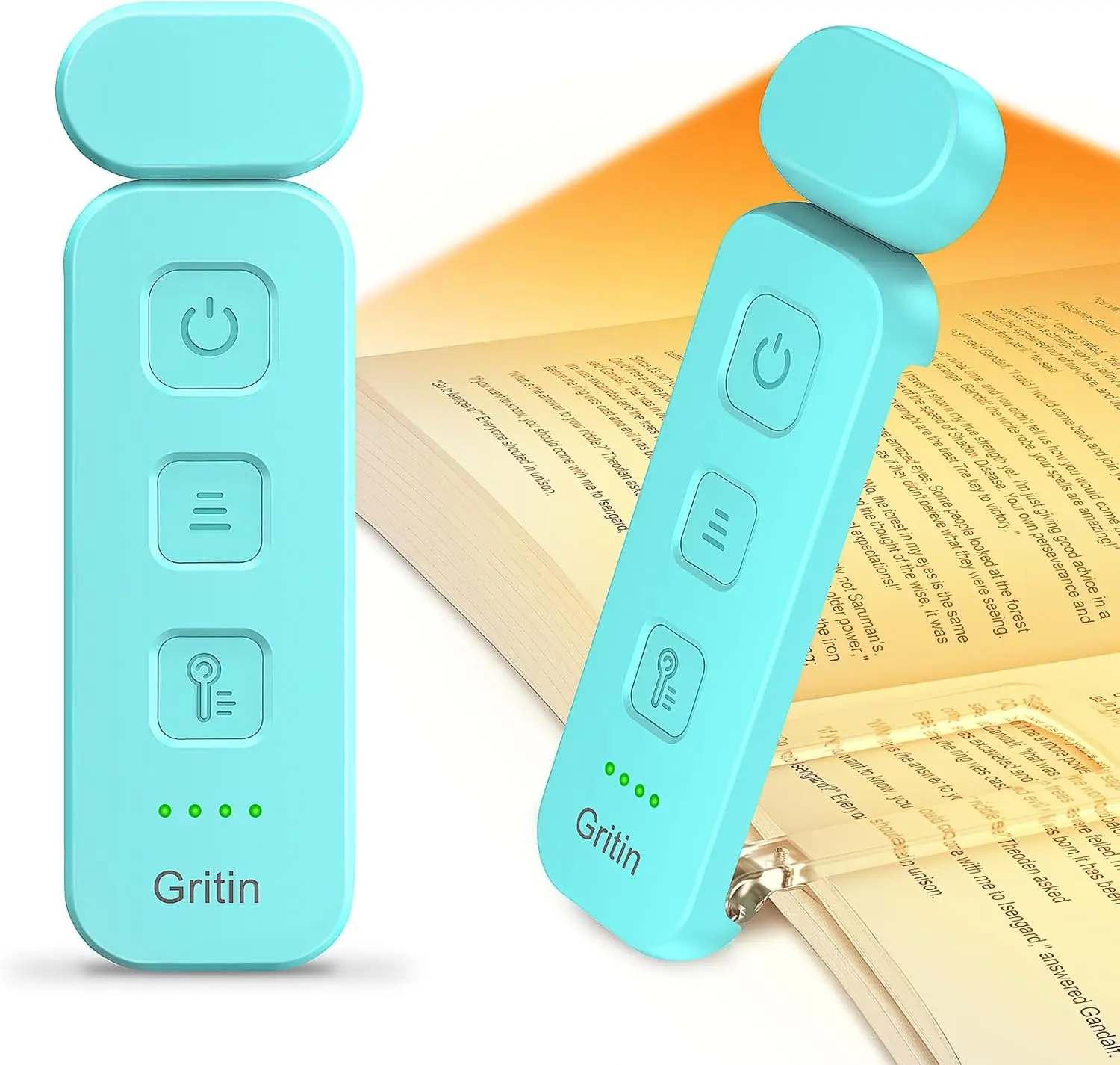 Gritin Reading Light, Book Light for Reading in Bed - Eye Caring 3 Colors, 5-Level Dimmable Brightness,Long Lasting, Compact Size Rechargeable Clip on Book Reading Light for Book Lovers