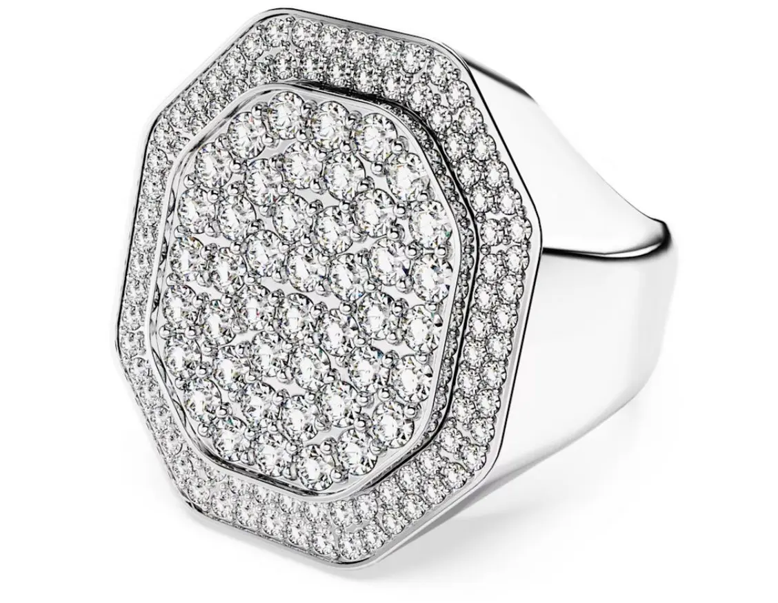 Swarovski Dextera Cocktail Ring Octagon Shape White Rhodium Plated 5651379