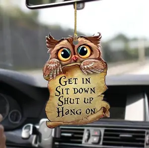 Owl & Letter Design Car Rearview Mirror Hanging Decoration, Car Interior Accessories, Car Rearview Mirroi Pendant, 2D Acrylic Car Interior Decoration