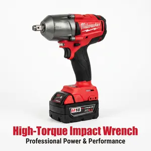 Milwaukee M18 FMTIWF12 18V Cordless Impact Wrench, 1/2" Square Drive, Max Breakaway Torque 900Nm, Fastening Torque 750Nm, 3-Speed 0-2400RPM, 0-3100IPM, Lightweight 1.68kg Bare Tool, Fits M22 Bolts for Auto Repair & Heavy Duty Jobsite Use