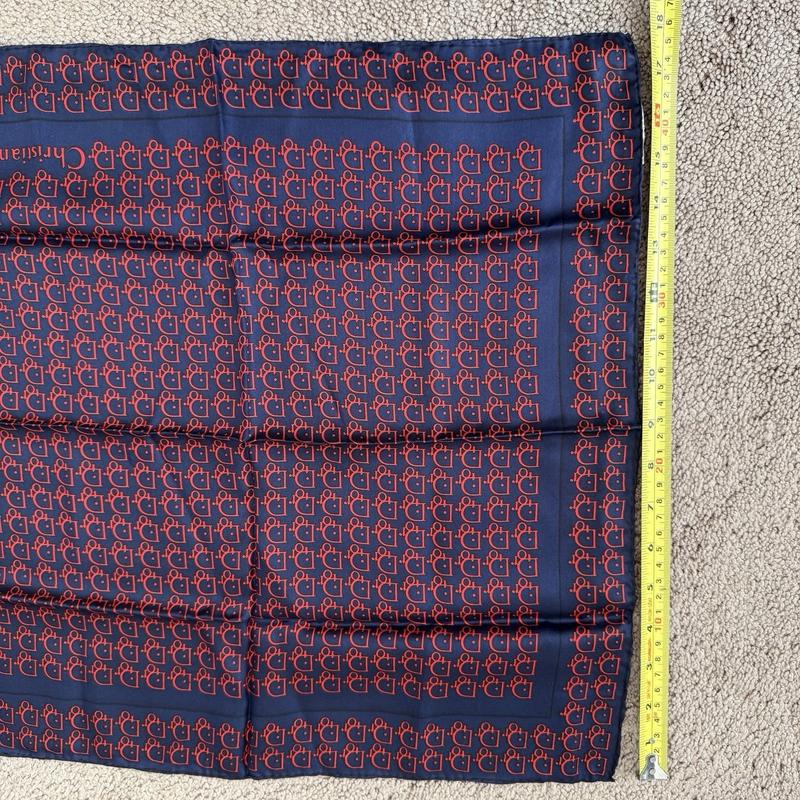 Pre-owned Authentic with COA NWOT Christian Dior Womens Square Silk Scarf Blue Red Trotter Logo