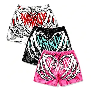 3 Pack Men's Cargo Short Pants, Multi Pocket Utility Shorts, Skeleton Graphic Quick Dry Casual Shorts, Summer Streetwear