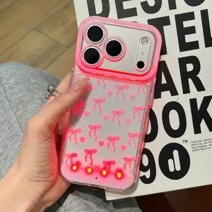Bow LED Glow Phone Case, Cartoon Hollow Out Design, Romantic Heart Style, Compatible with iPhone X/XR/XS MAX/11/12/13/14/15/16/17 Pro/Plus/Pro Max
