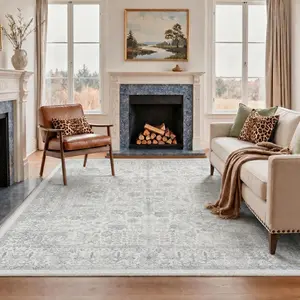 【Deals For You Days】GENIMO Floor Carpet Machine Washable Area Rug Non Slip Pet Friendly Soft Rug for Living Room Bedroom Kitchen Hallway Home Decoration,ARP5878-BLUE GREY