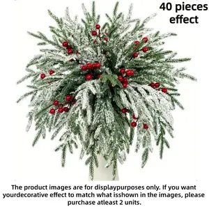 24pcs/48pcs Artificial Norfolk Pine Branches with Red Fruits Christmas Green Plants for Vase Filling DIY Craft Wreath Decorations