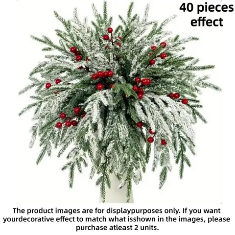 20pcs/40pcs Artificial Norfolk Pine Branches and Red Fruits , Christmas Green Plants Select Norfolk Pine Stems False Pine Needles Branches for Vase Filling DIY Craft Wreath , indoor outdoor decorative Christmas Decorations