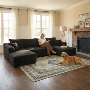 132" U-shaped modular canvas sofa - Modern living room design - Comfortable - No assembly required - Frameless combination sofa entendencia big comfy couch