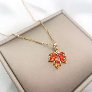 Fashion Income Red Maple Leaf Necklace Women's Fashion Retro One Night Knowing Autumn Red Maple Leaf Collar Chain Gift