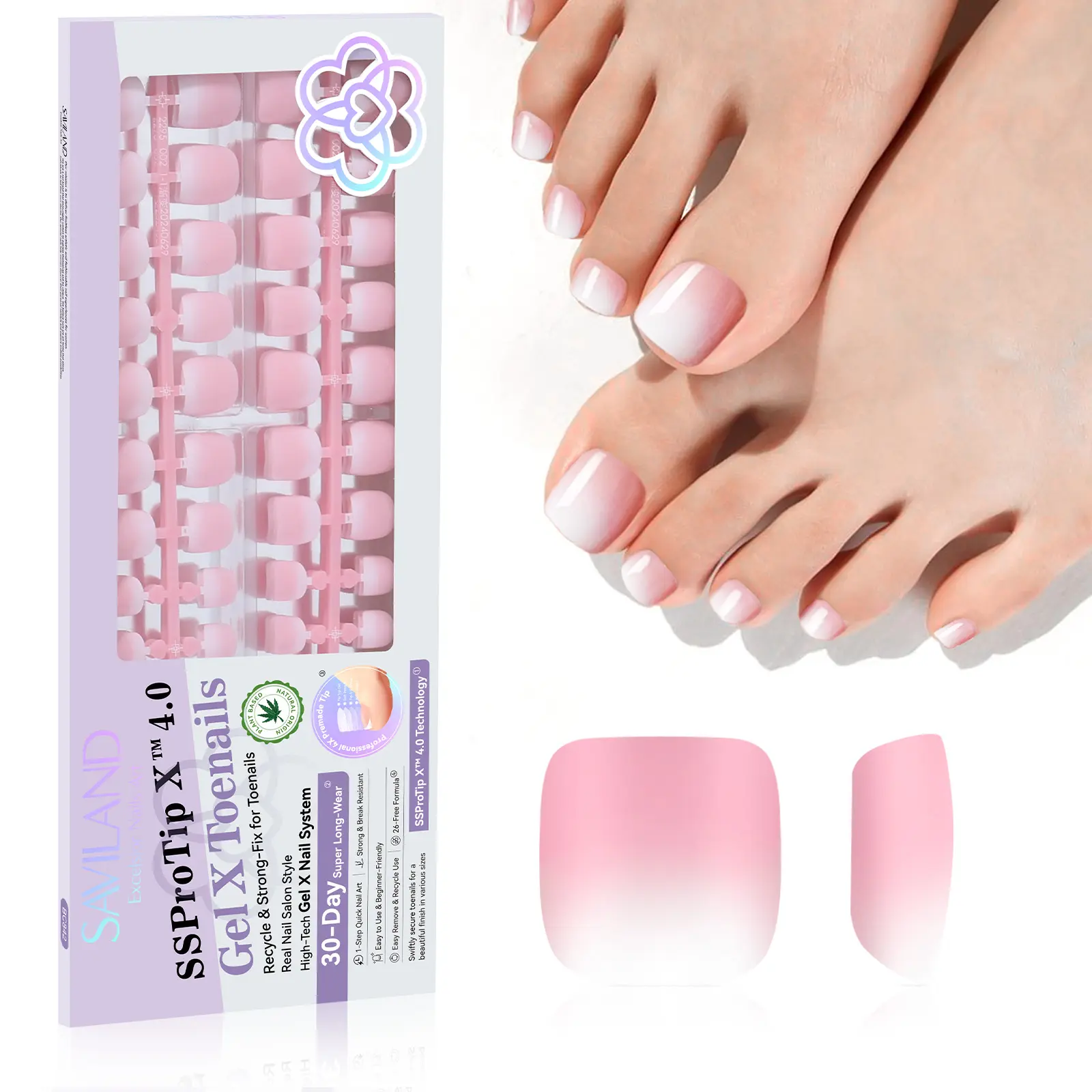 SAVILAND White French Tip Press On Toenails – 216PCS Short Soft Gel False Toe Nails for Women, Full Cover Fake Toenail Kit with Square, Round & Squoval Shapes, DIY Soak Off Toenail Extensions