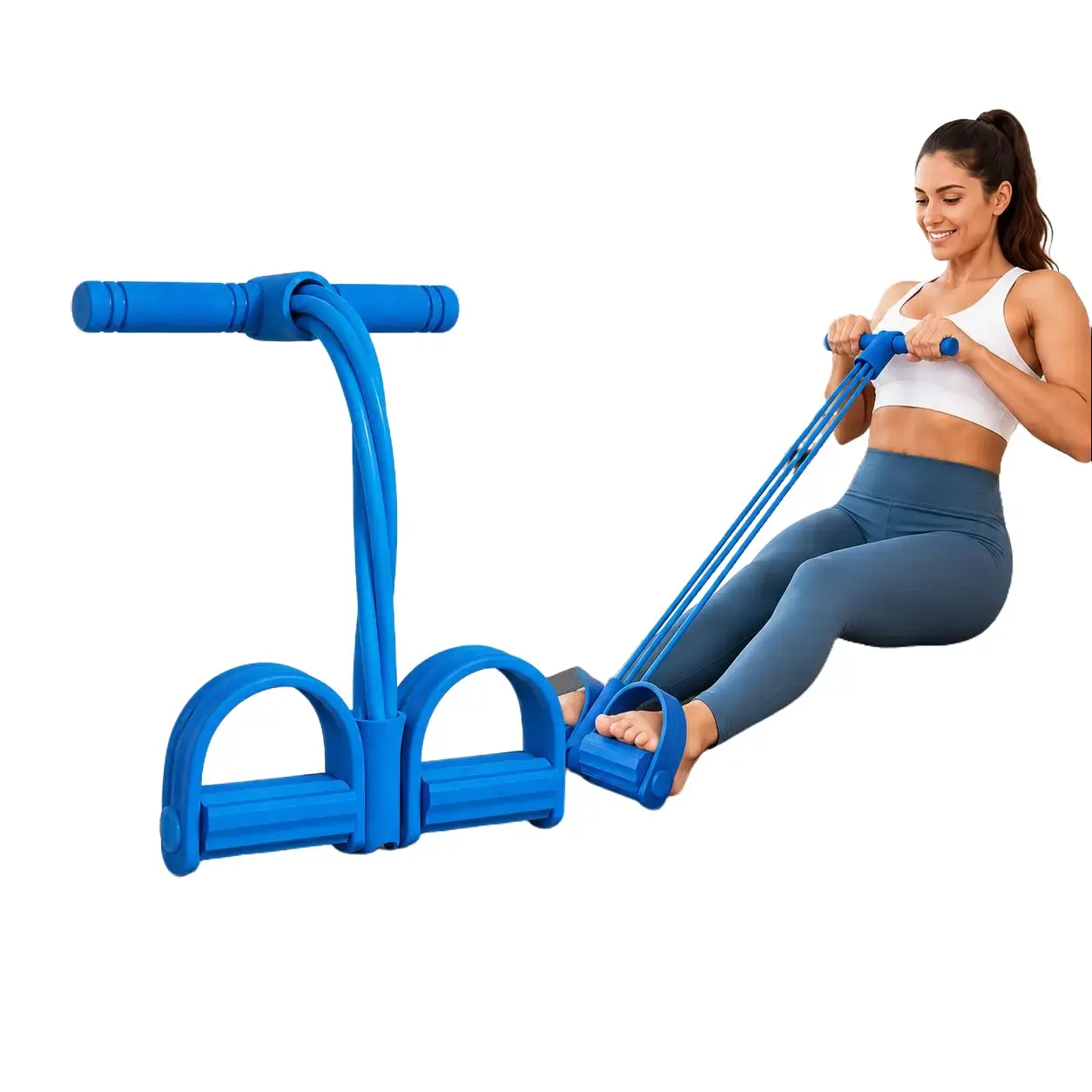 Portable Pedal Resistance Trainer, 4-Tube Foot Pull Exerciser with Foam Handles for Home Stretching, Arms, Legs & Daily Movement